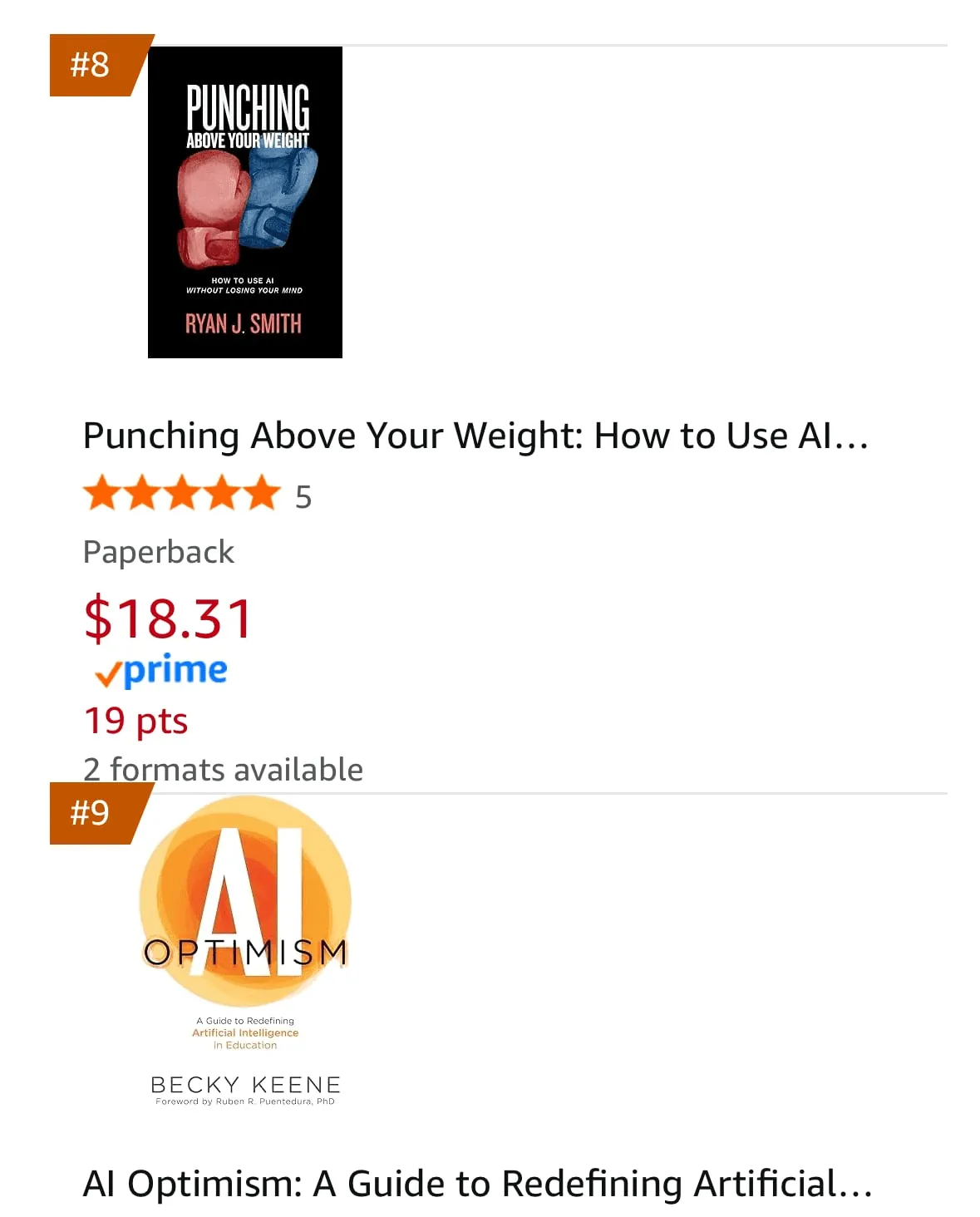 Amazon's new releases chart in artificial intelligence, with Punching Above Your Weight at number eight