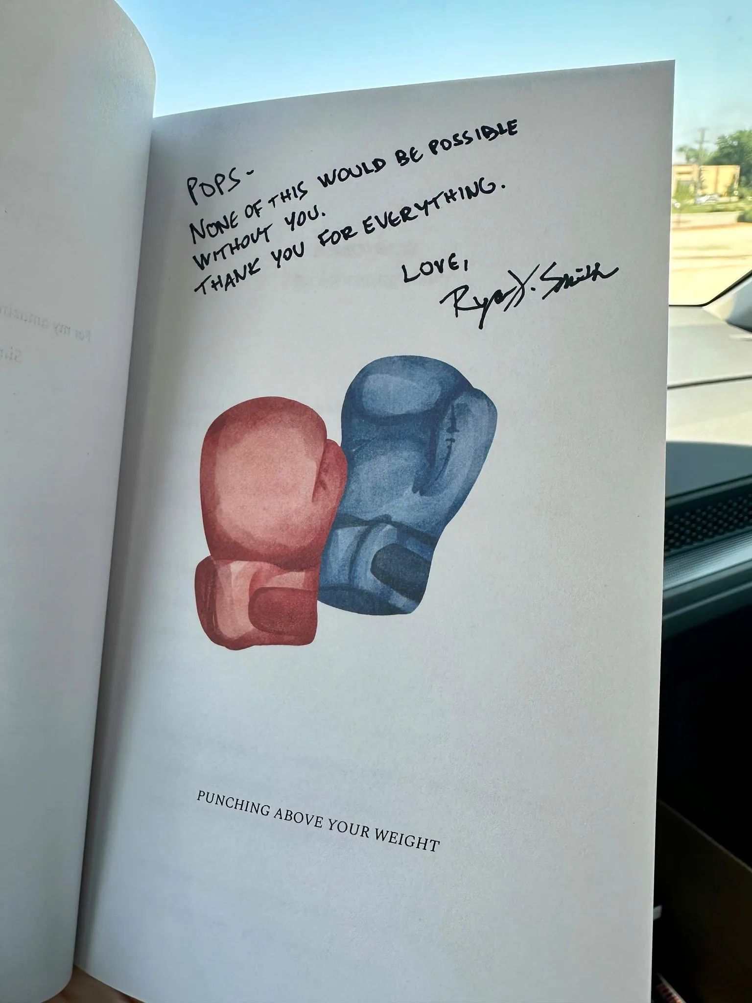 The book's title page with a handwritten note to Pops: none of this would be possible without you