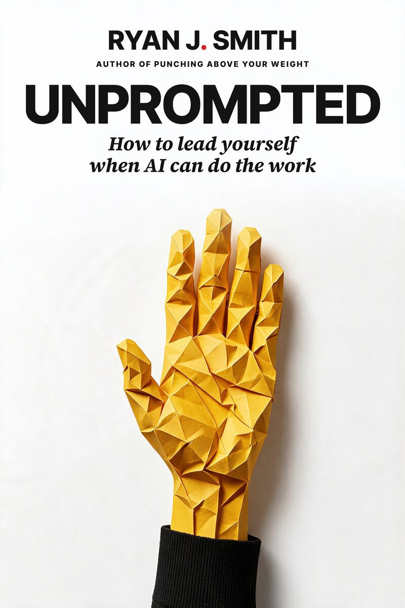 Cover of Unprompted: a yellow paper hand raised against white